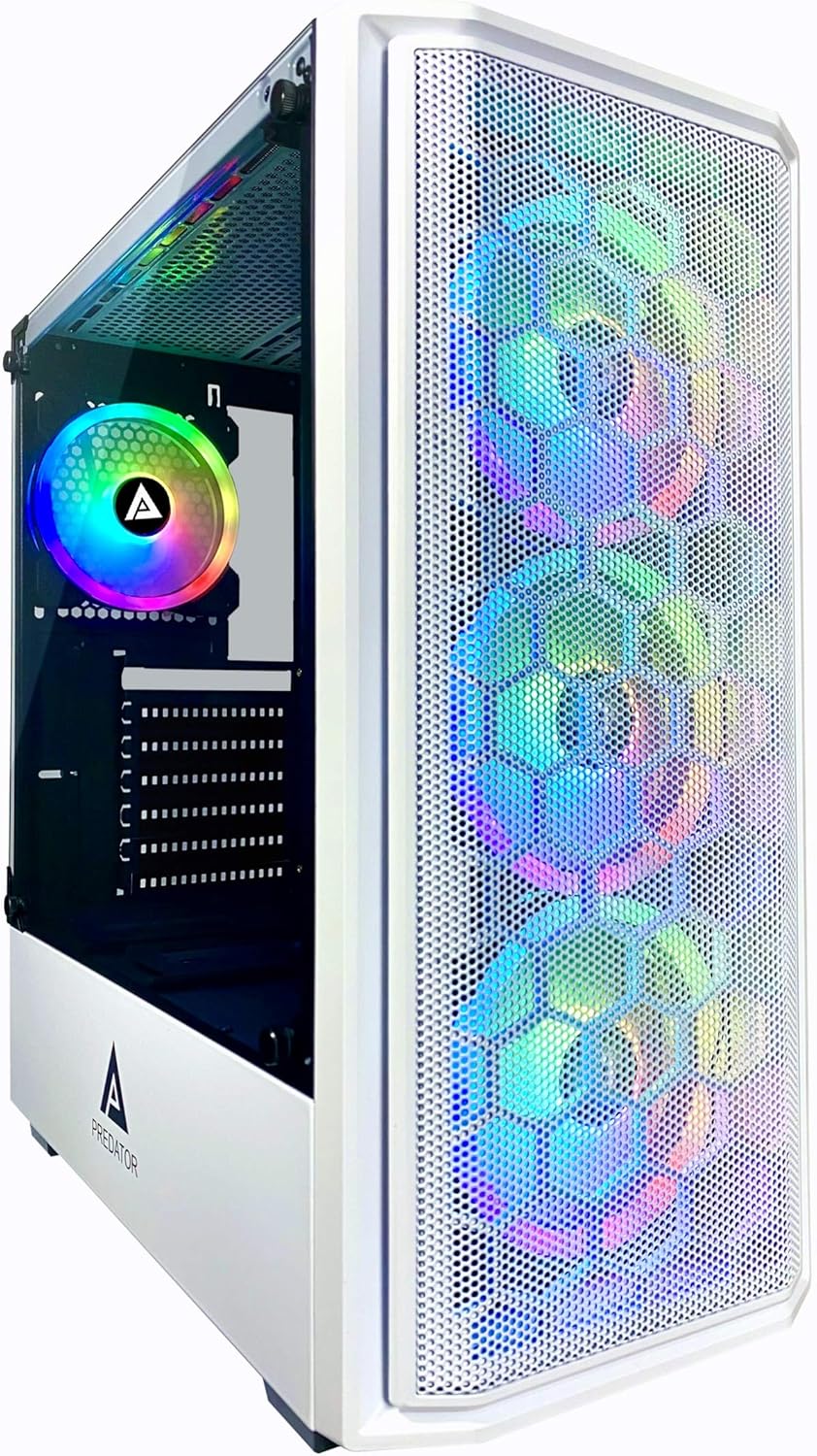 Mid Tower Gaming Case with Tempered Glass Panel, 4 RGB Fans, White P55673