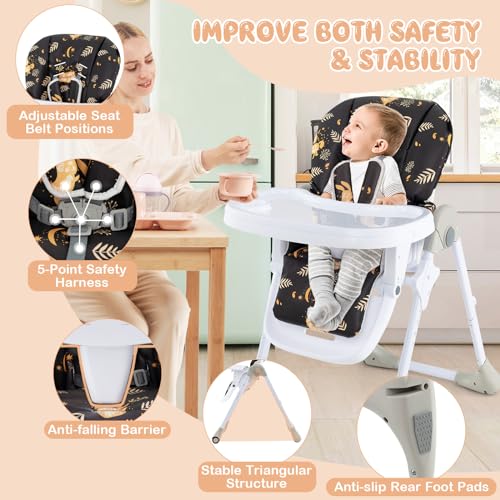 Light Gray Foldable Baby High Chair with Wheels G12052