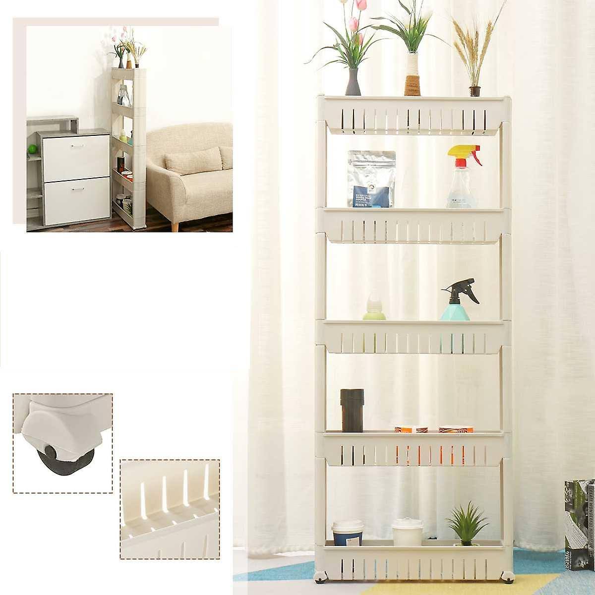 5 Tier Kitchen Bathroom Storage Trolley Cart With Wheels Y8805