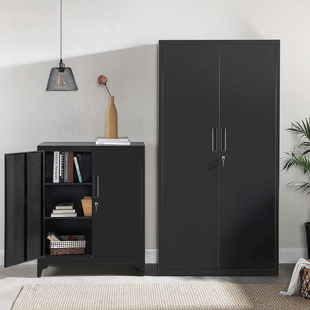 Metal Storage Cabinet with Doors and Shelves Black E21369
