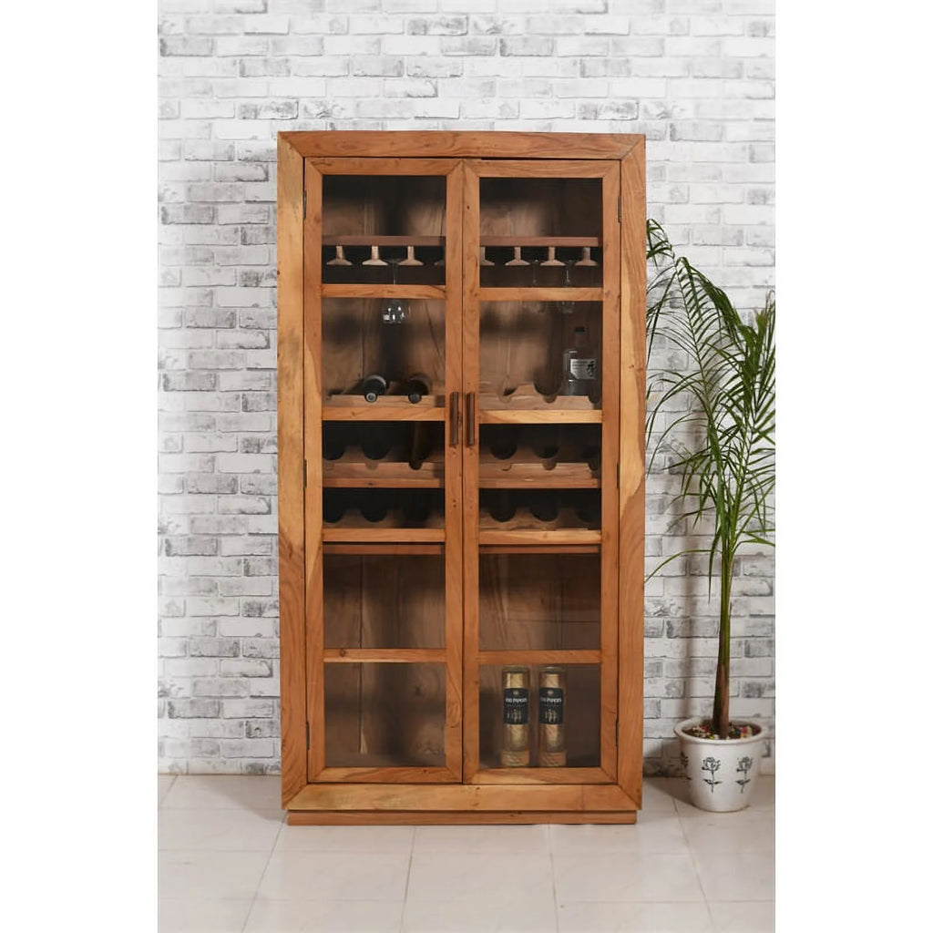 Tall Natural Finish Mango Solid Wood Wine Cabinet C121