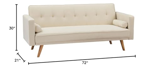 71" Convertible Futon Sofa Bed with 2 Throw Pillows, Beige Q4106