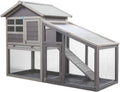 Rabbit Hutch Wooden Bunny Coop Hen House Outdoor Two-Story Animal Pet cage Garden Backyard with Run, 2 Colors(Red/Gray and White) J1140