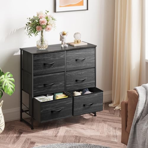 White 6 Drawer Fabric Dresser R9558
