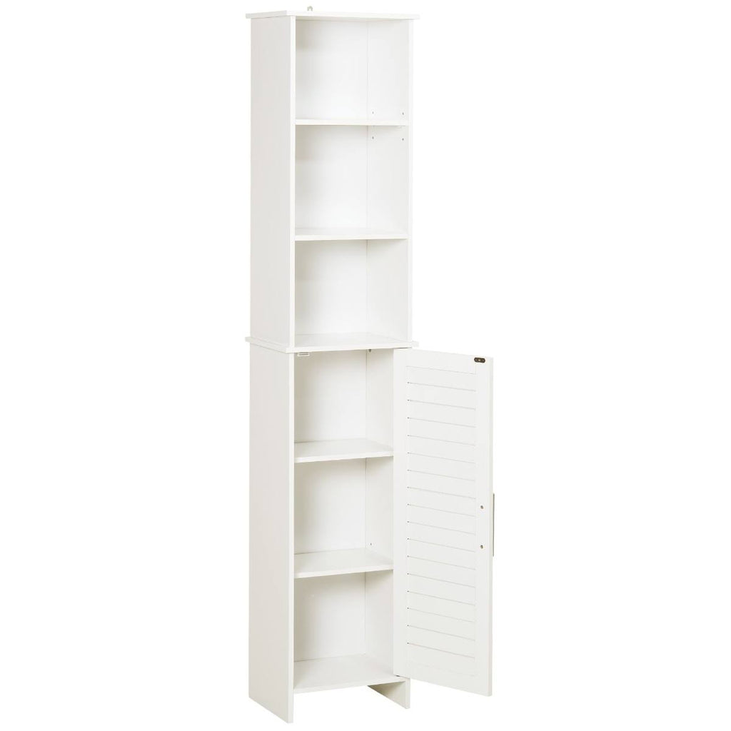 White Tall Storage Cabinet with Door and Open Shelves V879381