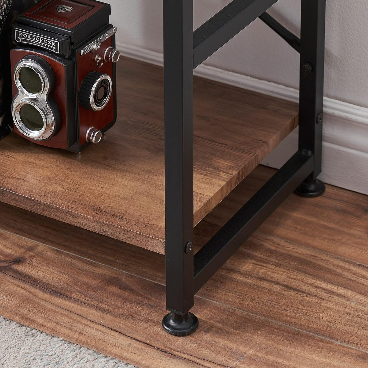 Rustic Brown 2 Tier Open Bookcase with Metal Frame U640