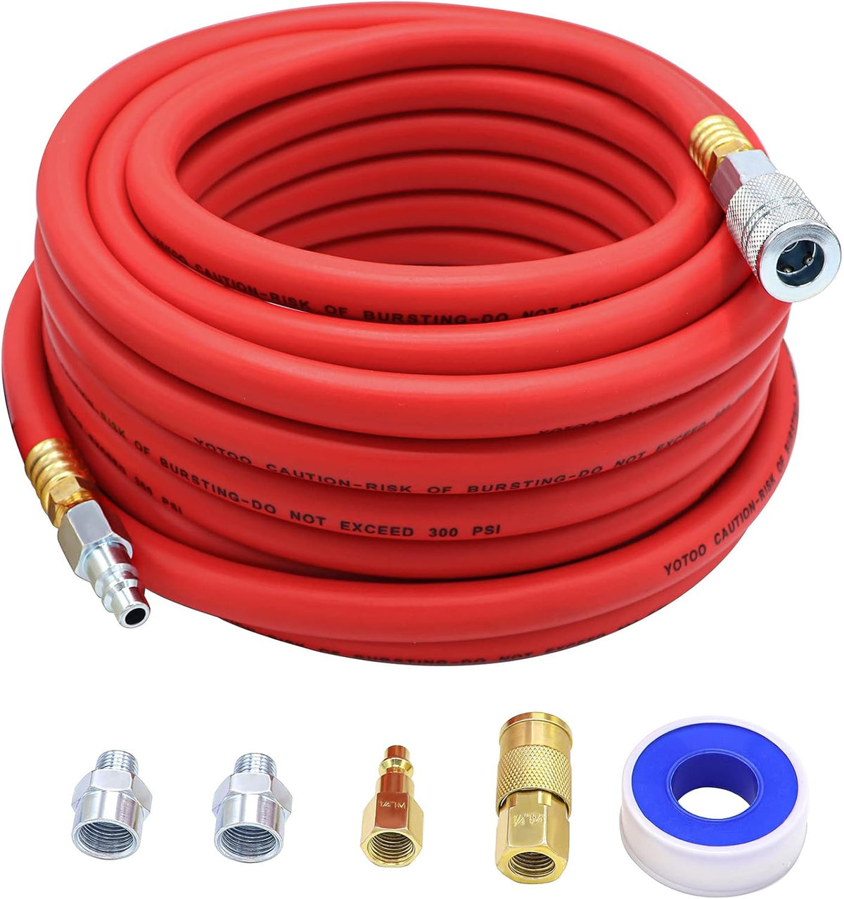 Hybrid Air Hose 1/2-Inch I.D. by 50-Feet Long, 300 PSI, Red, Pack of 2 Z248