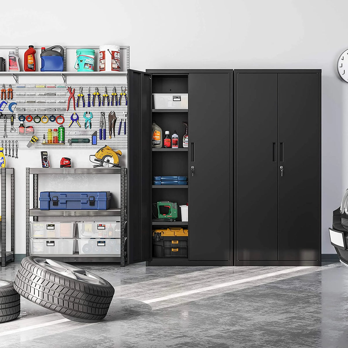 Metal Storage Cabinet with Doors and Shelves Black E21369
