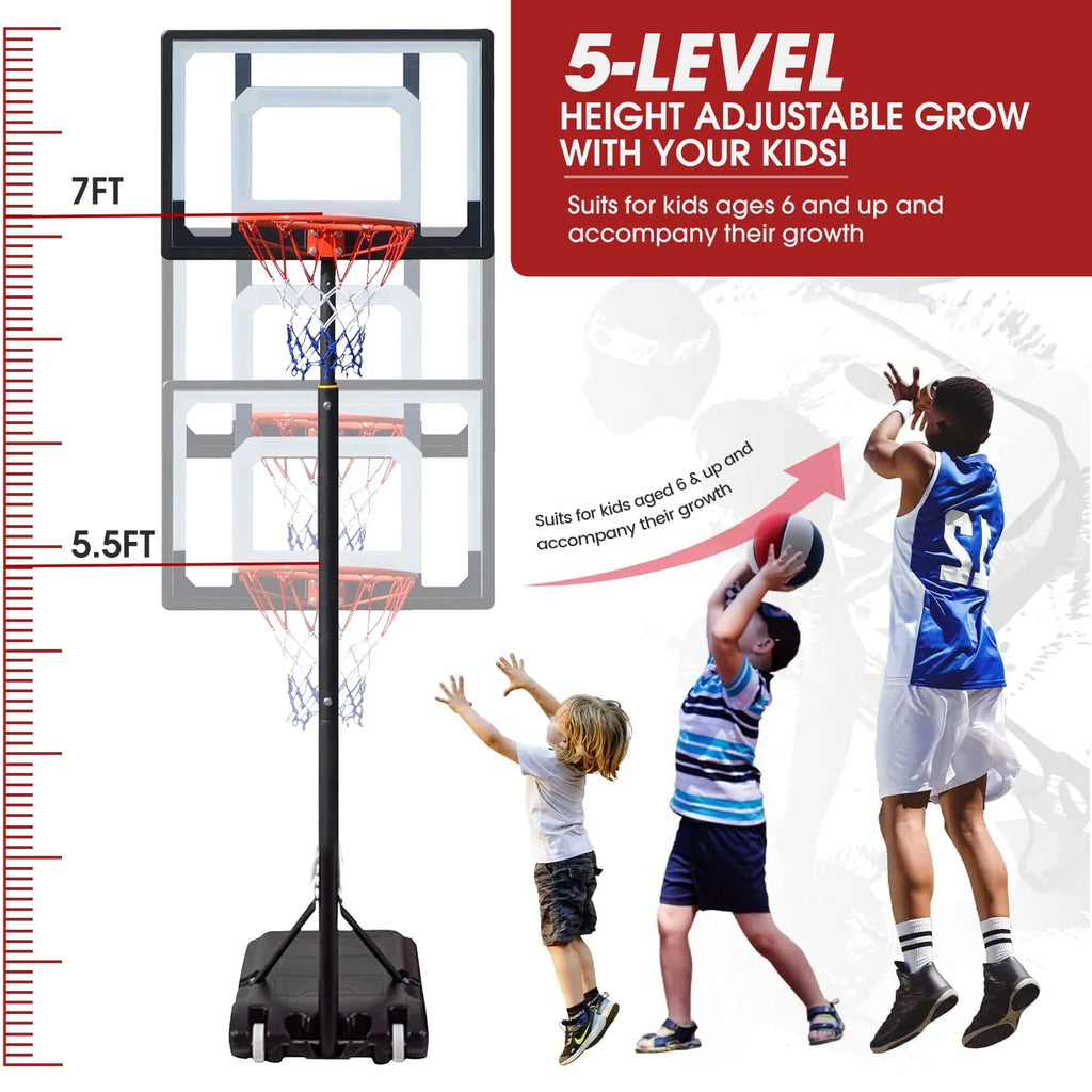 Basketball Hoop with 60''- 84'' Adjustable Height Portable with Stand & Backboard Wheels C71694
