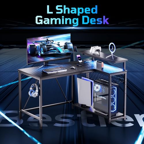 Pink L Shaped Computer Desk with Storage Shelves P84381