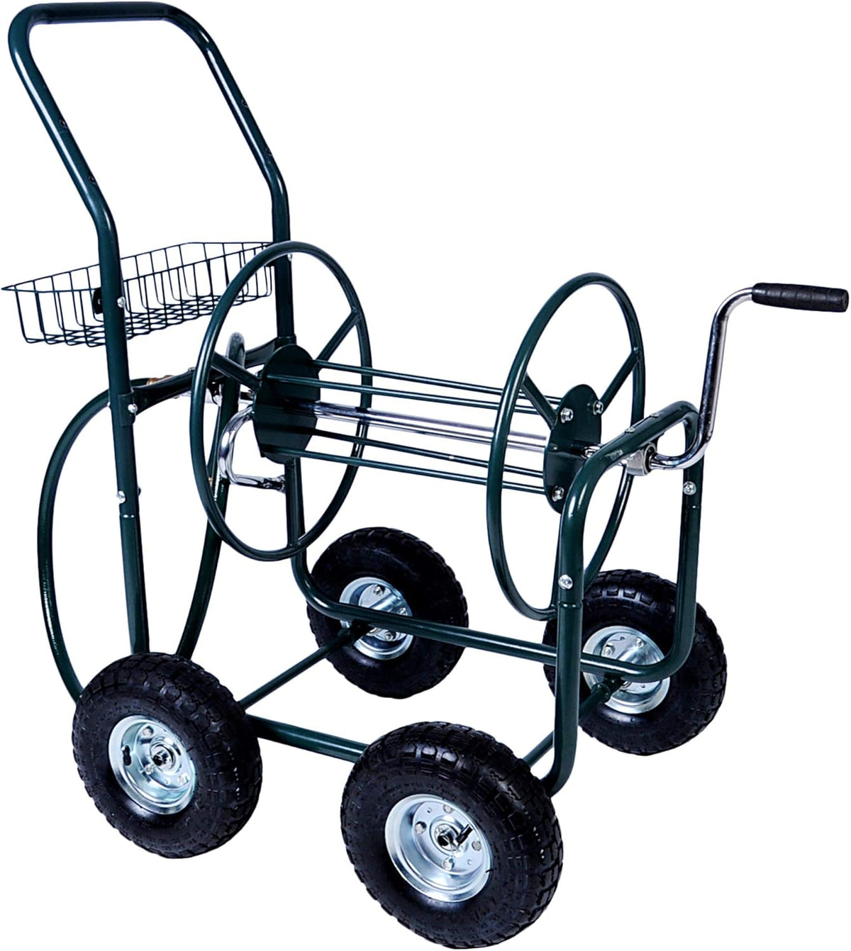 Garden Hose Reel Cart 4 Wheels with Storage Basket N9544
