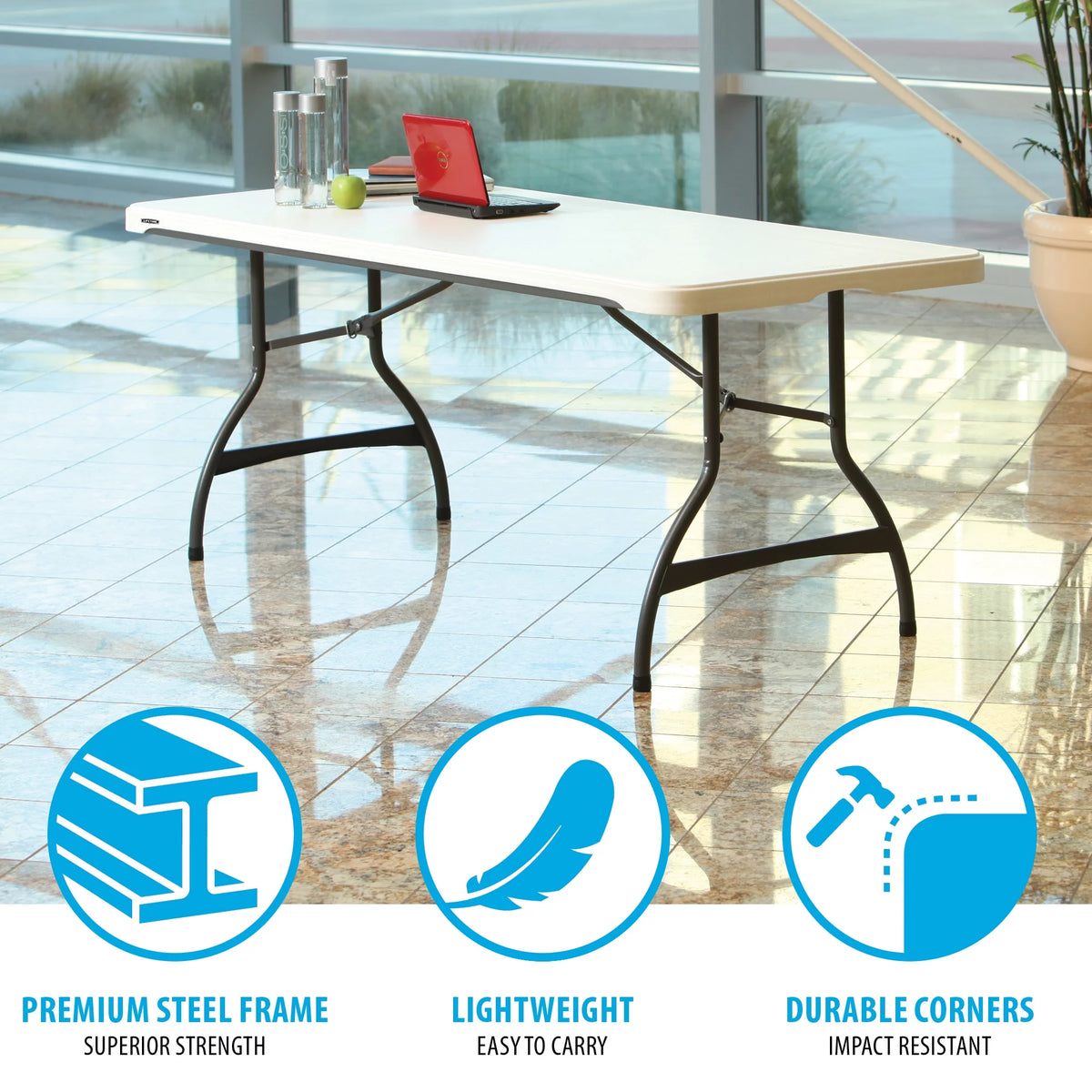 White Granite Set of 4 Rectangle Folding Table O79352