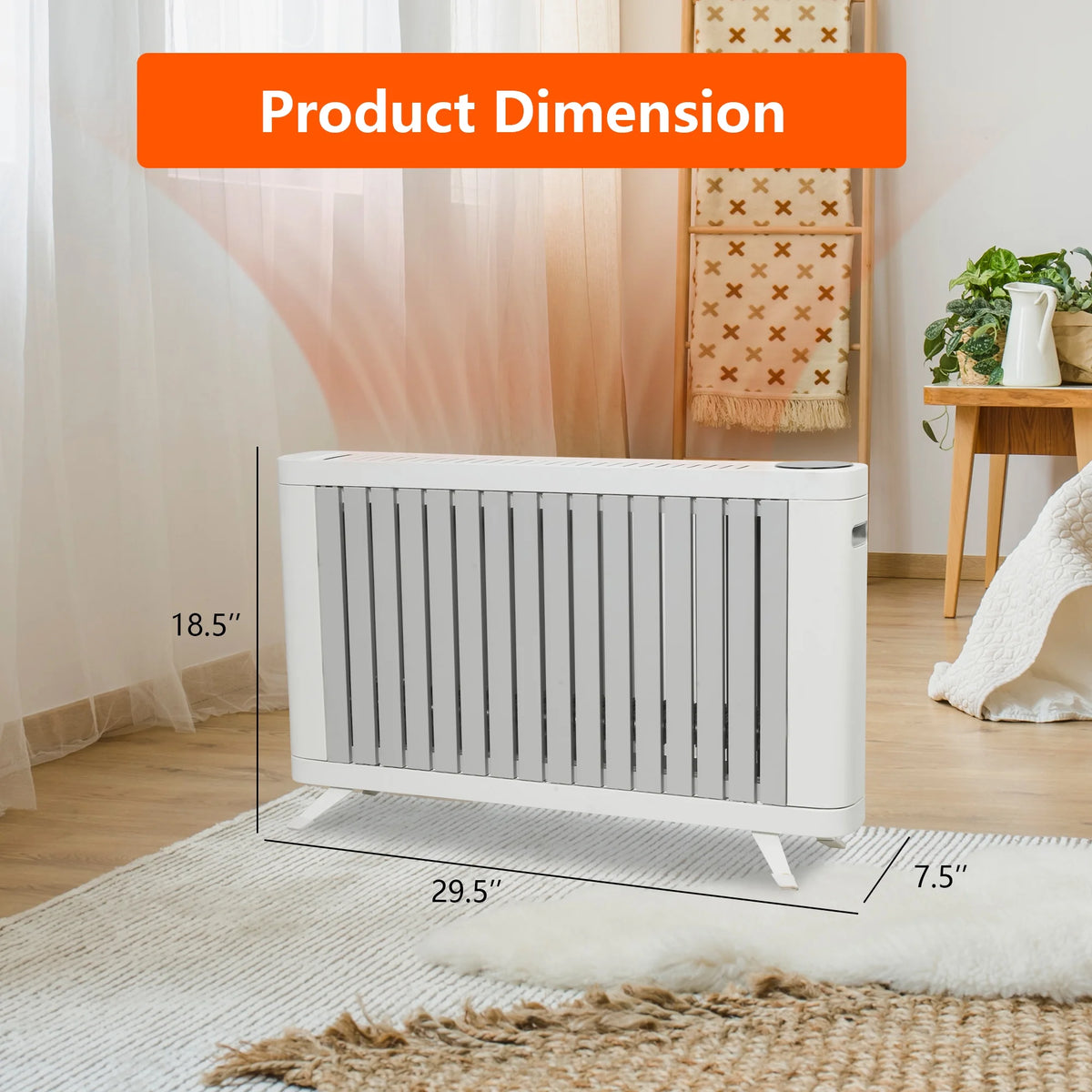 1500W Smart Radiator Space Heater with 3 Heating Modes, Adjustable Thermostat, 0-12h Timer Z21172