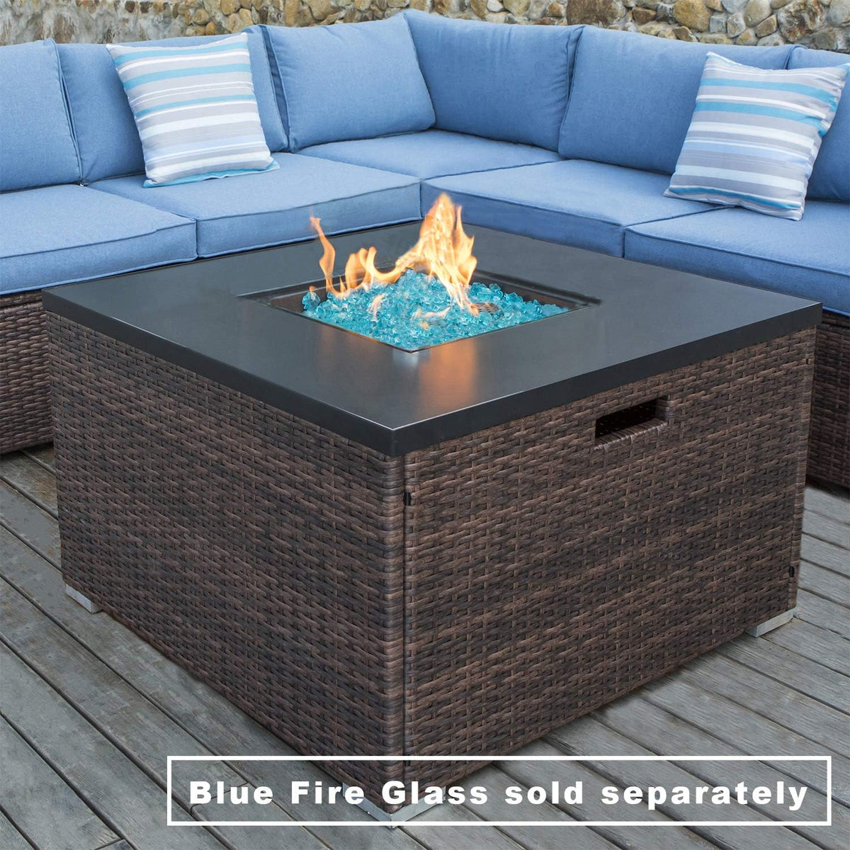 32-inch Square Espresso Brown Wicker Propane Fire Table F42980