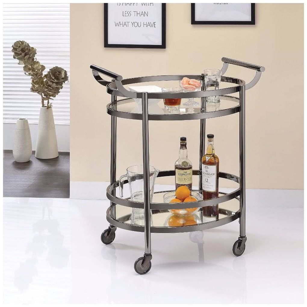 Oval Metal Serving Cart with Clear Glass E365515