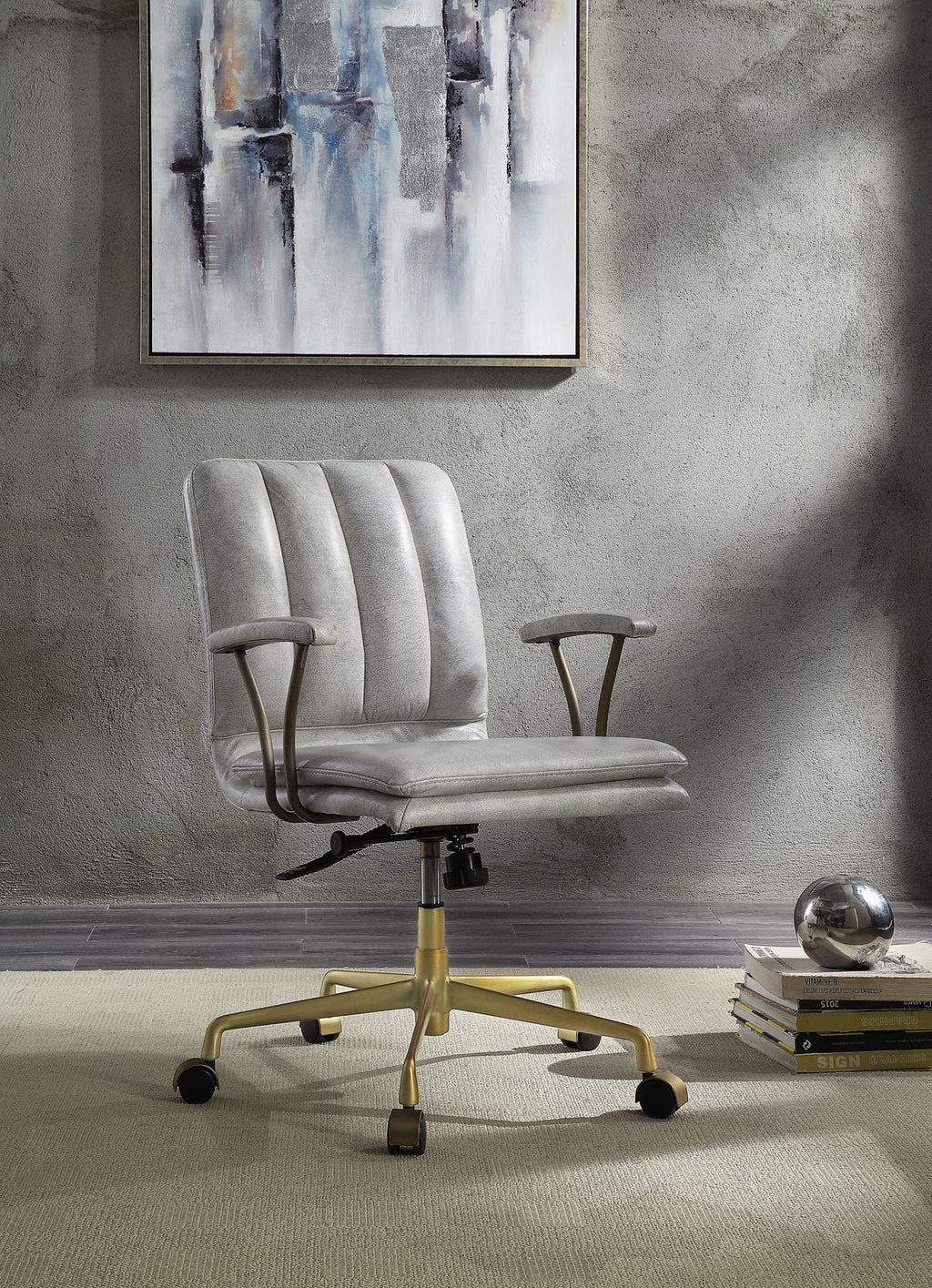 Vintage White Top Grain Leather Office Chair F857826