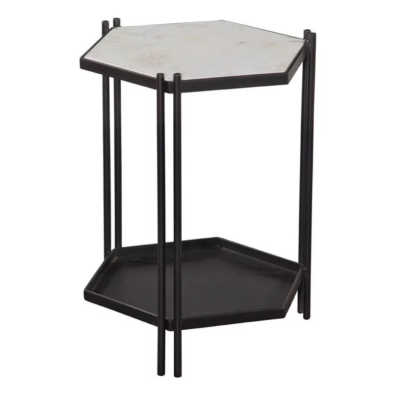 Black Metal White Marble Accent Table I45605