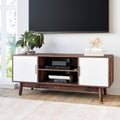 Brown Scandinavian TV Stand with White Cabinet Doors Y546