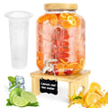 2 Gallon Glass Beverage Dispenser with Wood Stand and Stainless Steel Spigot C6822