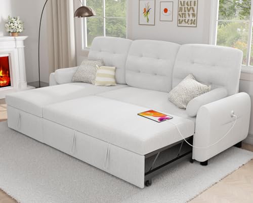 Dark Grey Linen Sectional Sleeper Sofa with Storage Chaise V348111