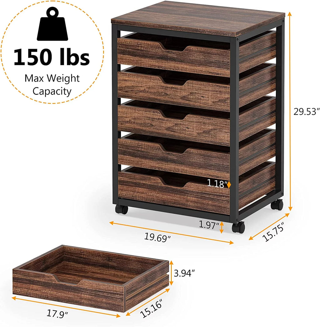 5 Drawer Wood Storage Dresser Cabinet with Wheels M94418