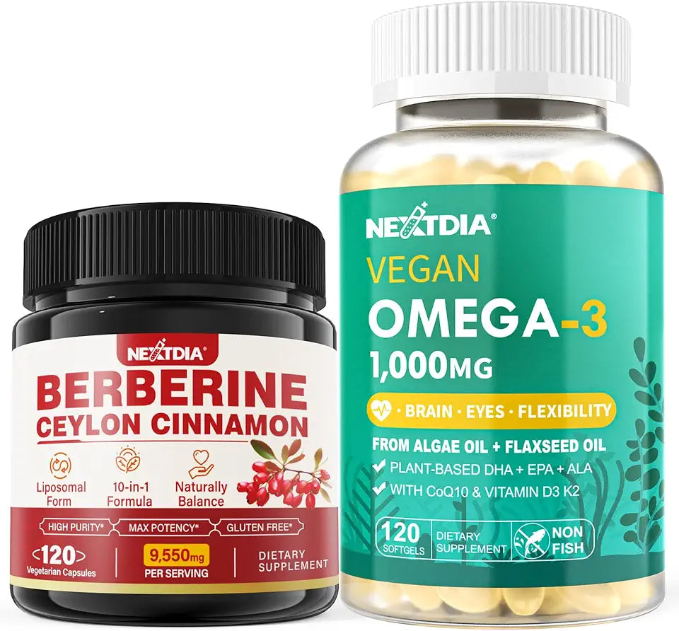 Berberine Supplement 1500mg + Vegan Omega 3 Supplement 1000mg I32702