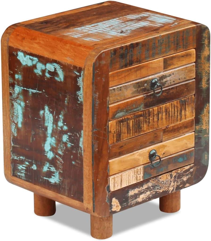 Solid Reclaimed Wood Bedside Cabinet 2 Drawer Nightstand M825102