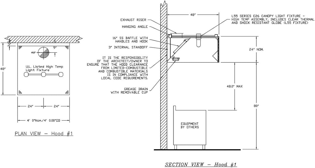 Stainless Steel Wall Canopy Exhaust Hood with Baffle Filters T428
