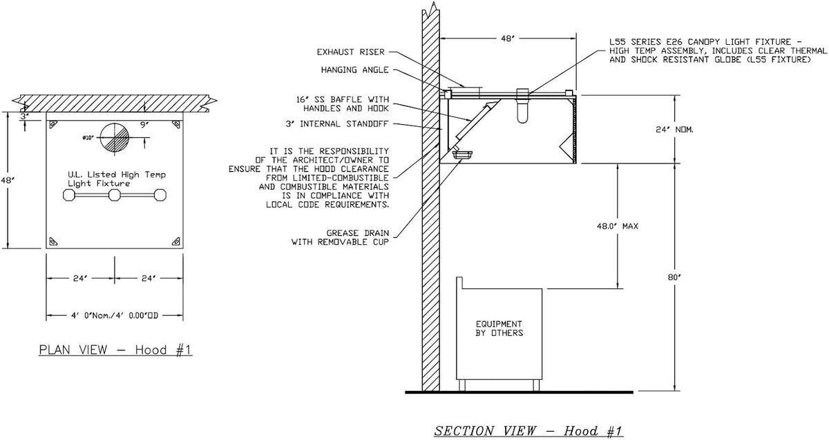 Stainless Steel Wall Canopy Exhaust Hood with Baffle Filters T428
