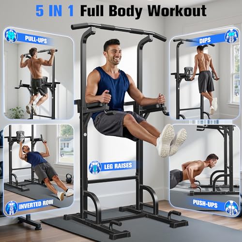 Pull Up Bar Dip Station Power Tower Home Gym Strength Training Equipment N84321