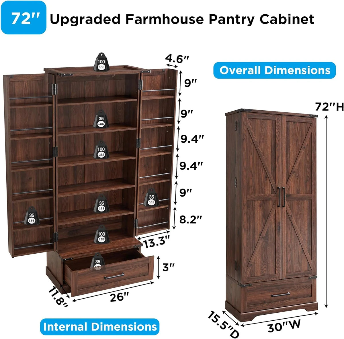 Brown 72" Tall Wood Kitchen Pantry Cabinet with 2 Doors I246288