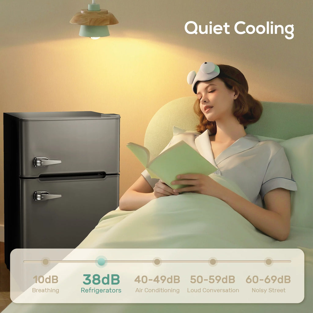 Mini Refrigerator 3.2Cu.Ft Compact Fridge 2-Double Doors with a Freezer E1552
