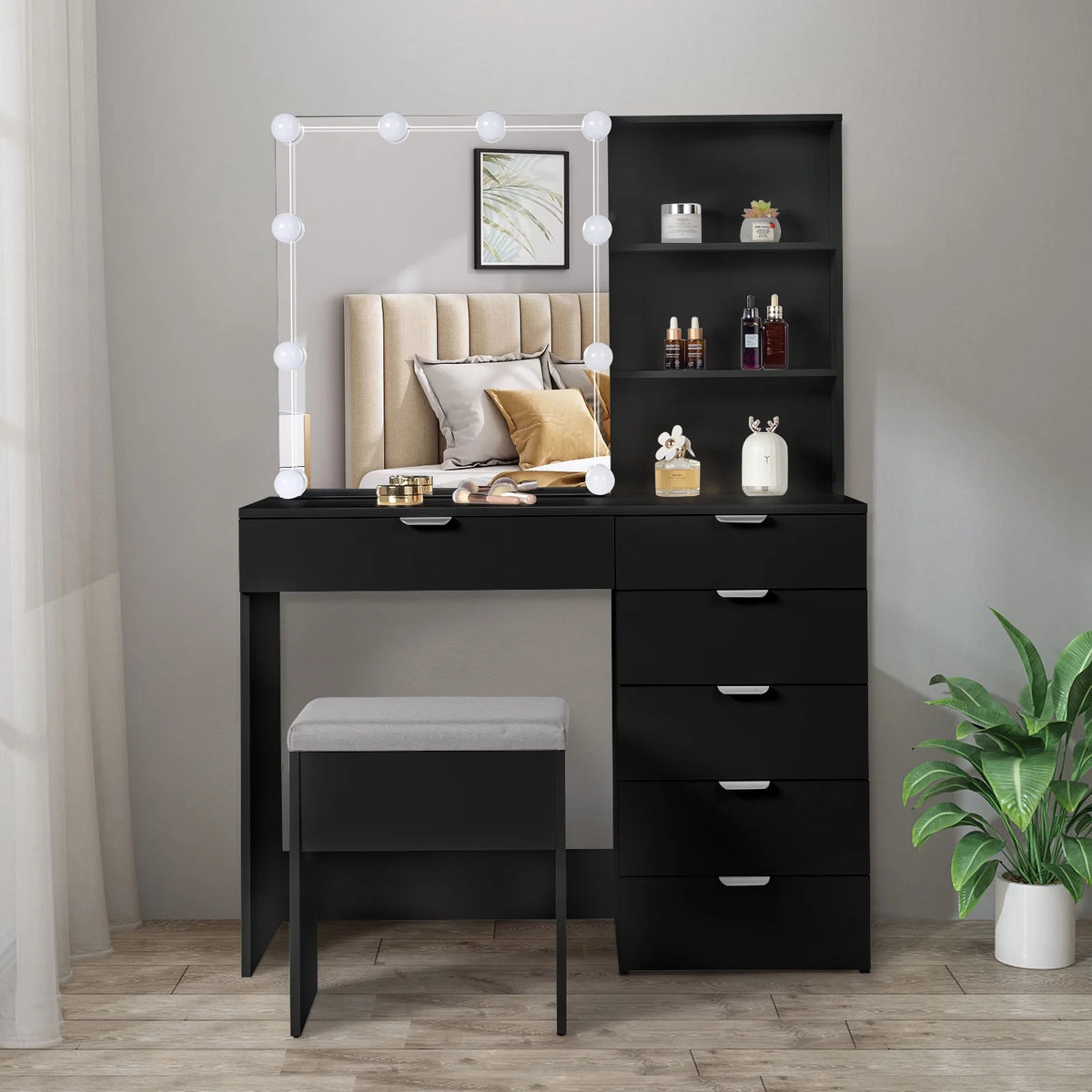 White Makeup Vanity Table Set with Sliding Mirror M8154