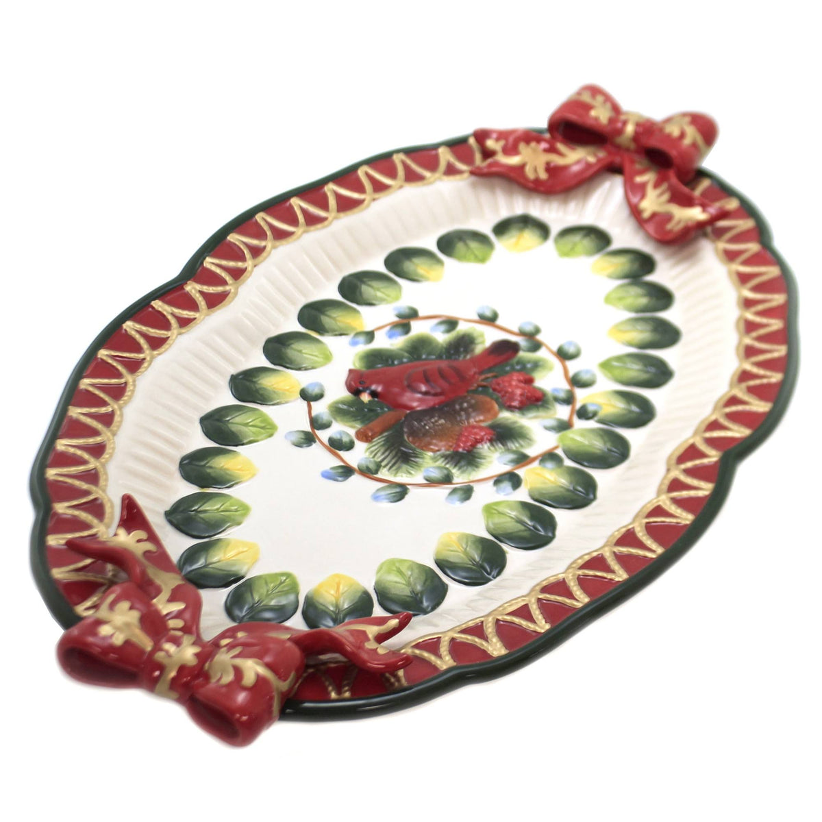 Evergreen Holiday Cardinal Platter C258