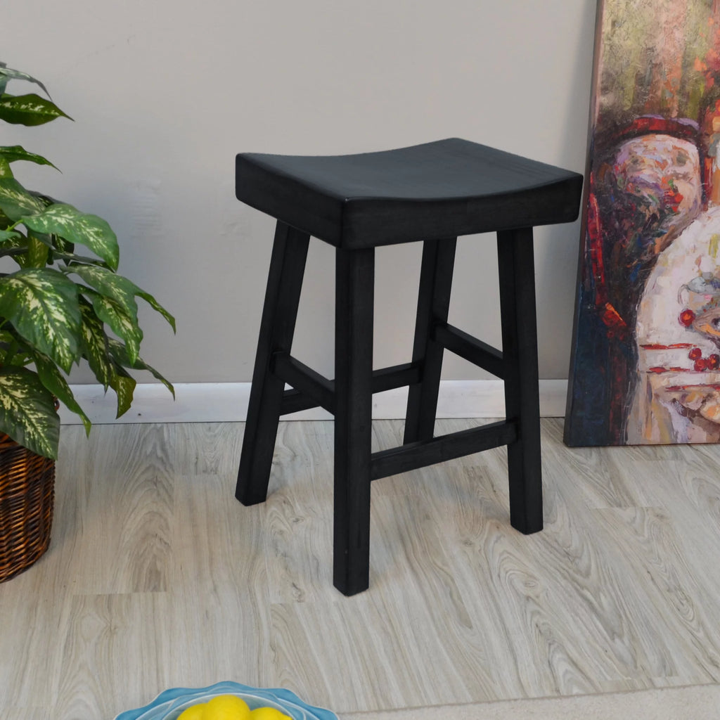 Black Wood Saddle Seat Counter Stool Q6393
