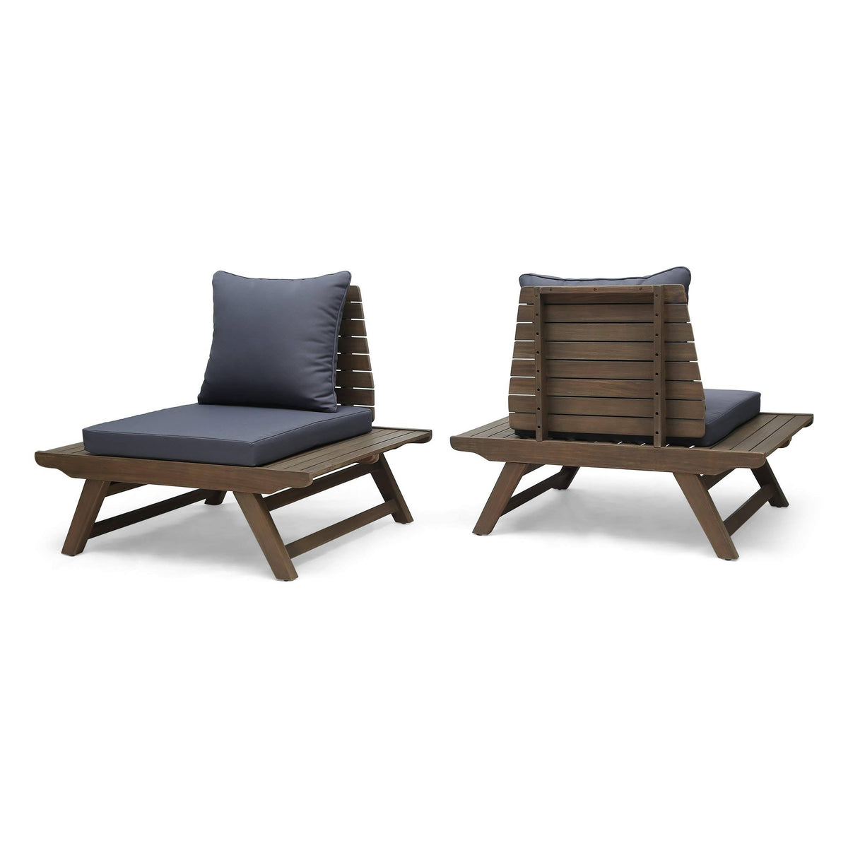 Outdoor Acacia Wood Chair Set of 2, Dark Gray A1152