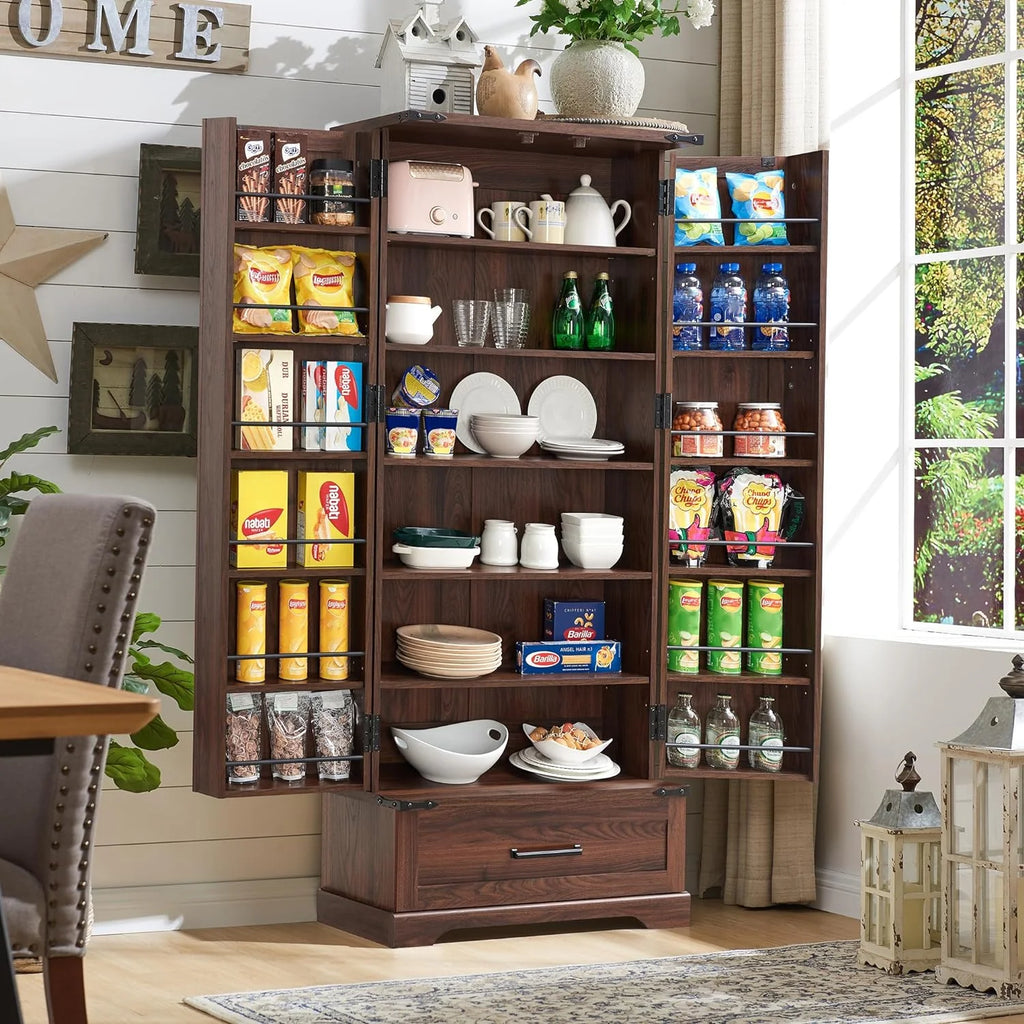 Brown 72" Tall Wood Kitchen Pantry Cabinet with 2 Doors I246288