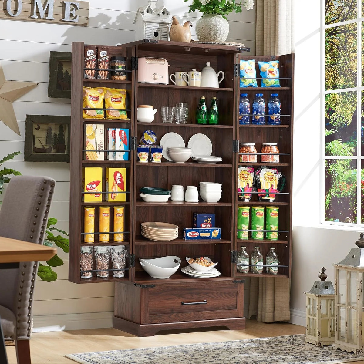 Brown 72" Tall Wood Kitchen Pantry Cabinet with 2 Doors I246288