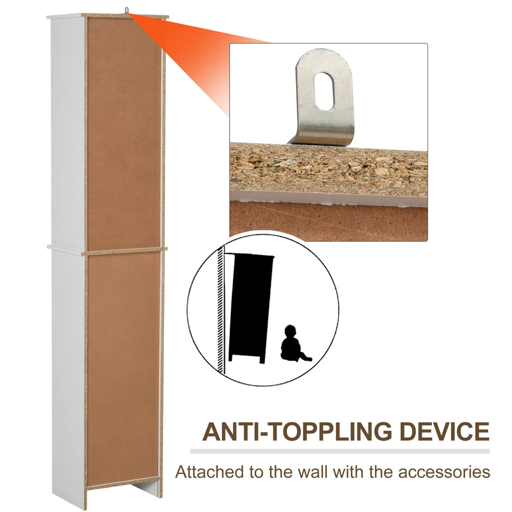 White Tall Storage Cabinet with Door and Open Shelves V879381