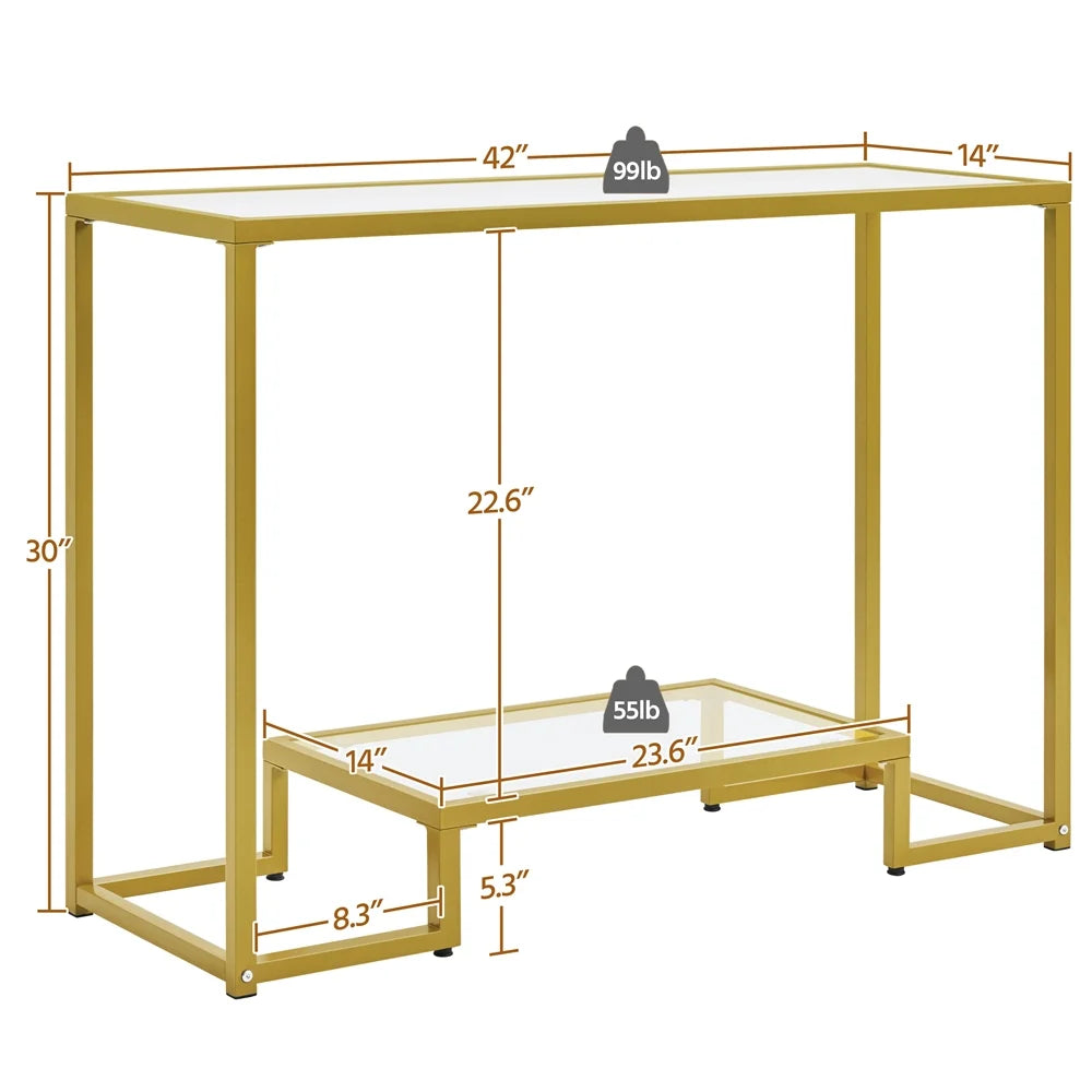 Gold Tempered Glass Console Table with Metal Frame V909252