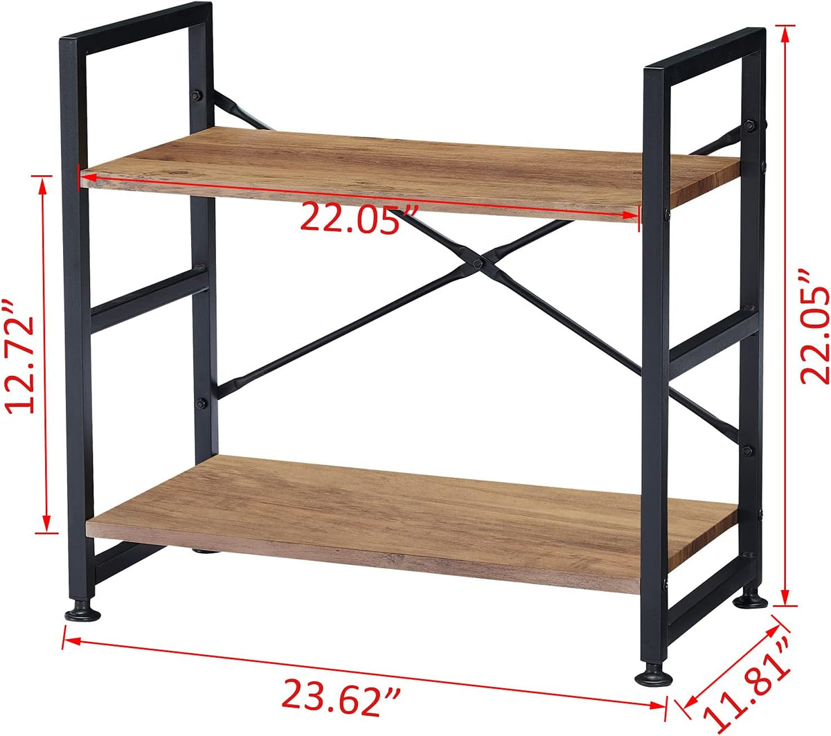 Rustic Brown 2 Tier Open Bookcase with Metal Frame U640