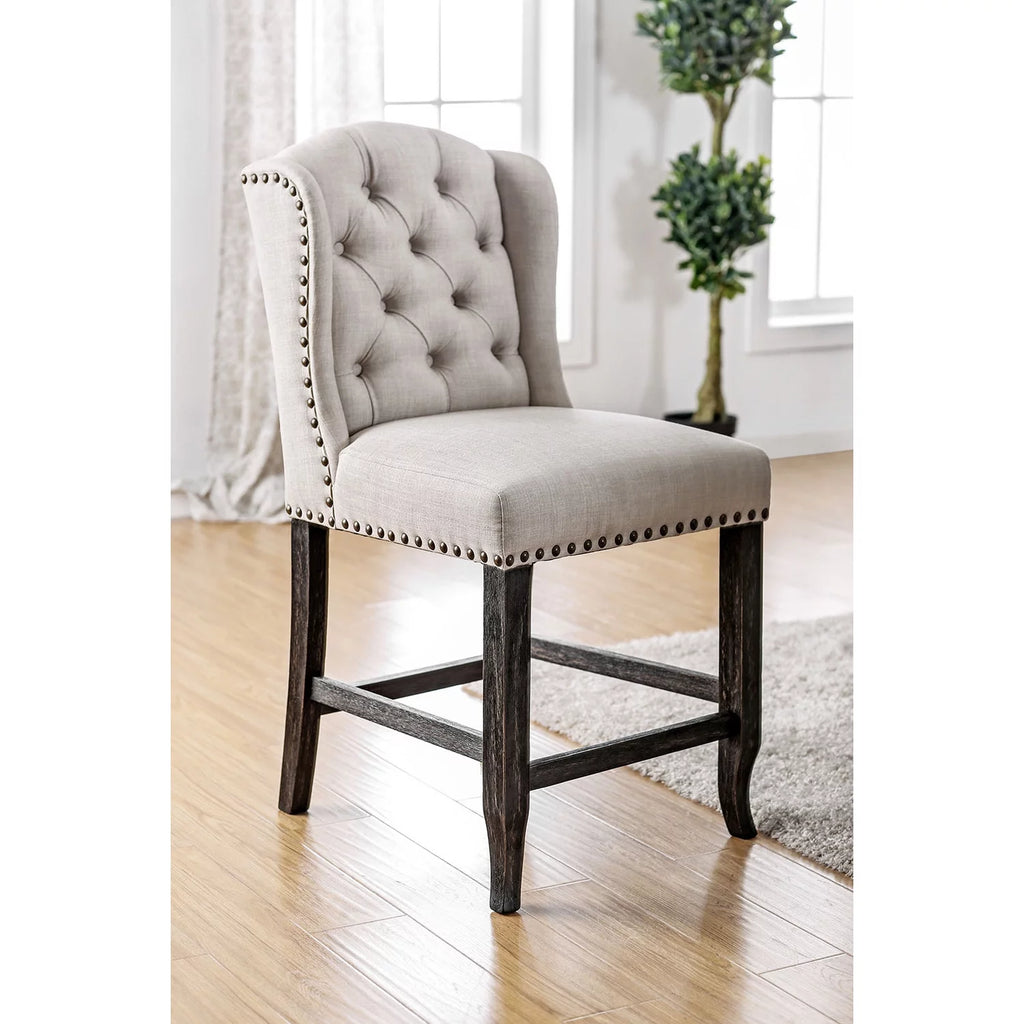 Wooden Counter Height Wingback Chair, Ivory & Black - Pack of 2 A57971