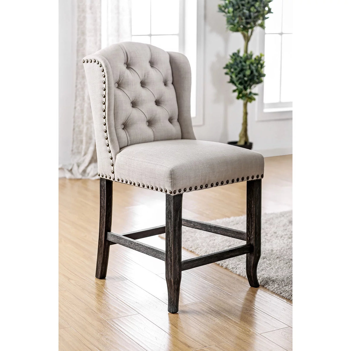 Wooden Counter Height Wingback Chair, Ivory & Black - Pack of 2 A57971