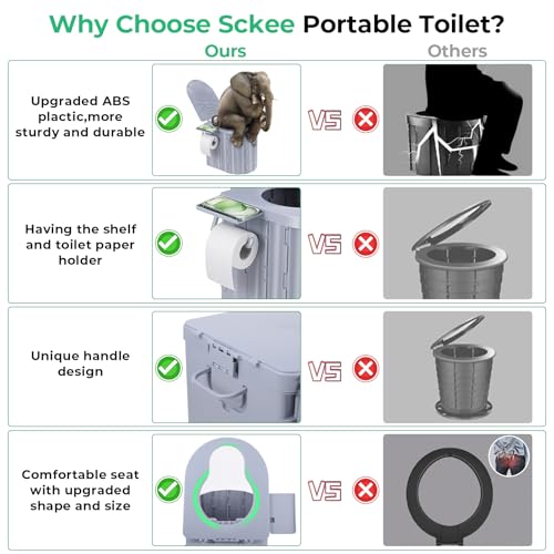 14'' Portable Camping Toilet with Lid and Paper Holder N565