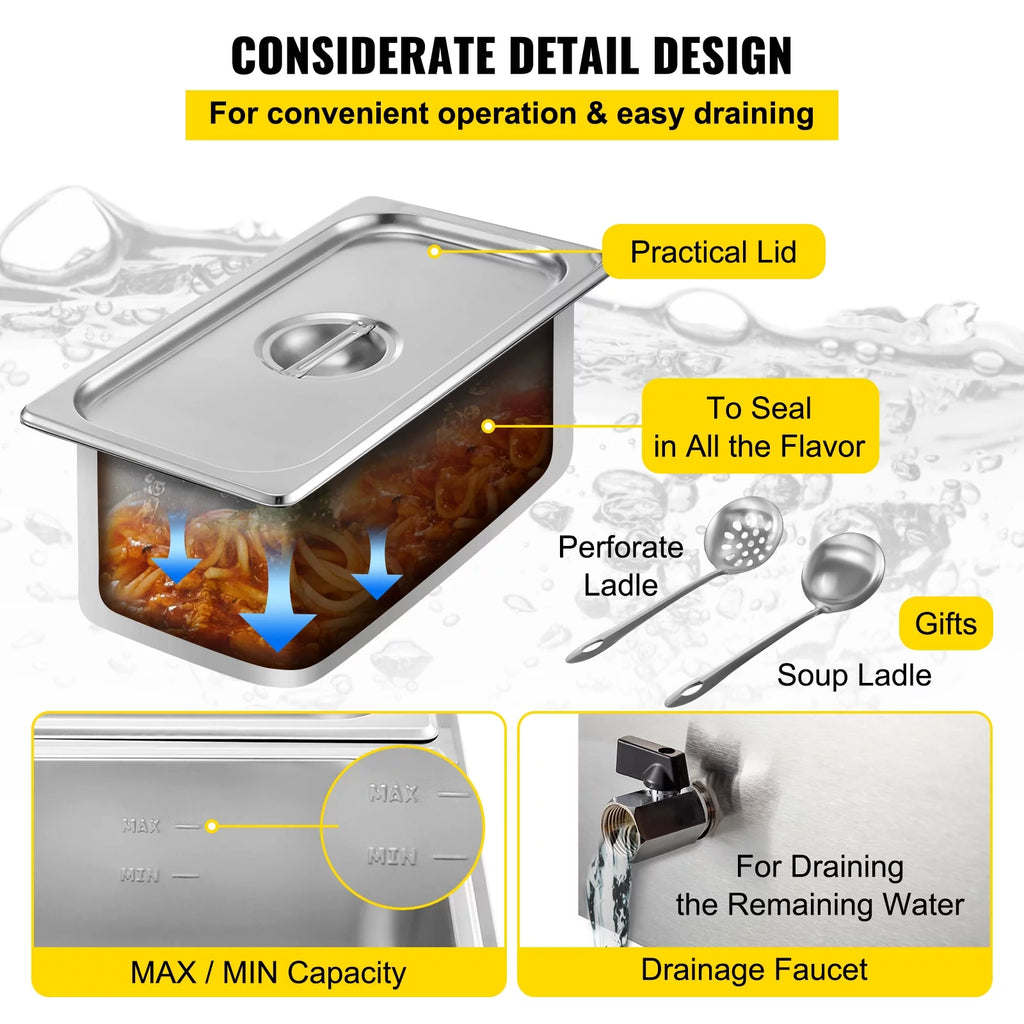 110V 4-Pan Stainless Steel Commercial Food Warmer 24 Qt U568