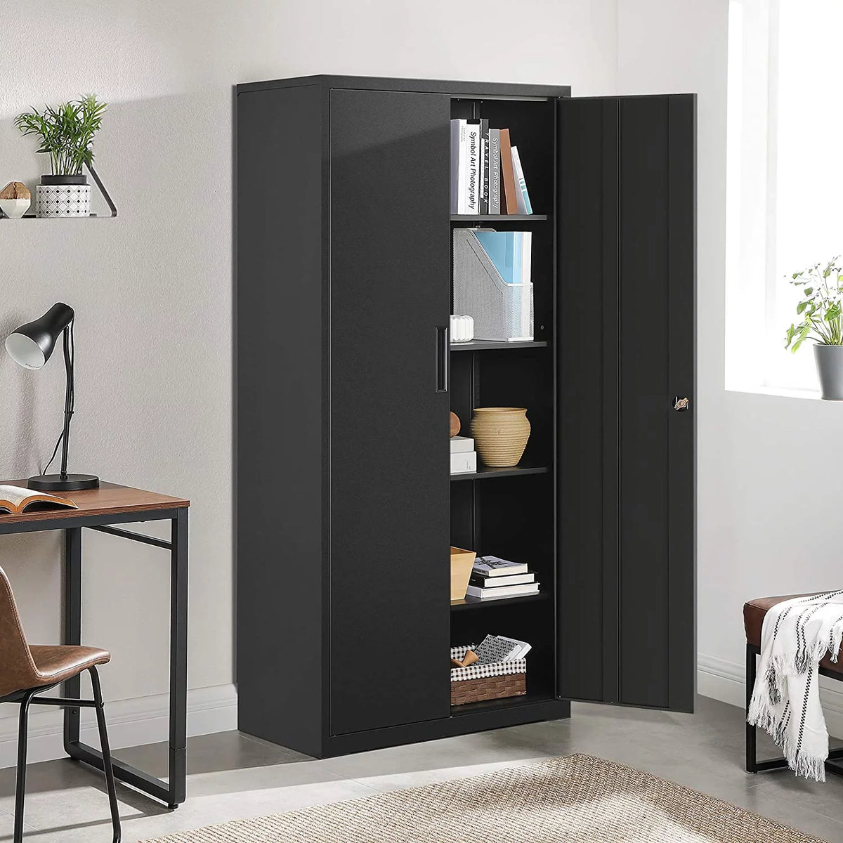 Metal Storage Cabinet with Doors and Shelves Black E21369