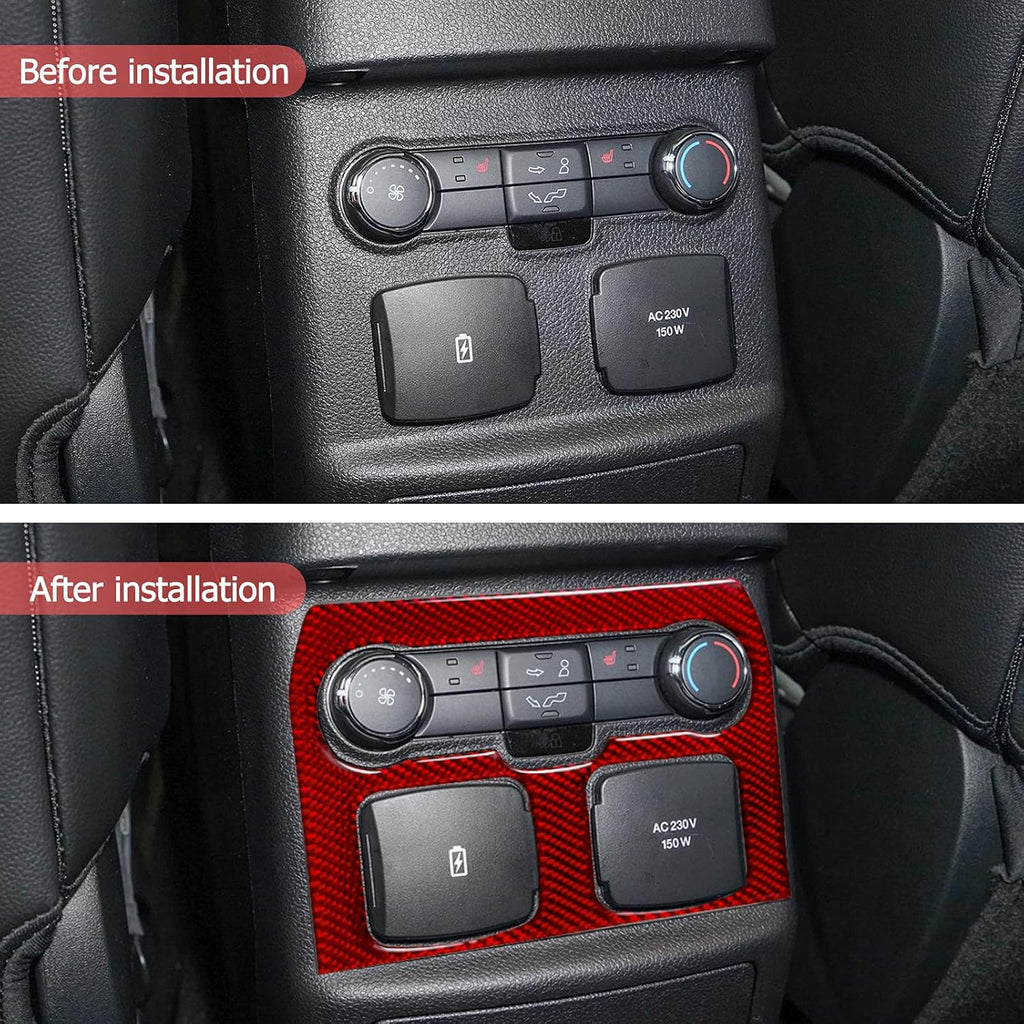Carbon Fiber Interior Armrest Box Charging Port USB Button Control Panel Cover Stickers Red Pack of 2 J4252