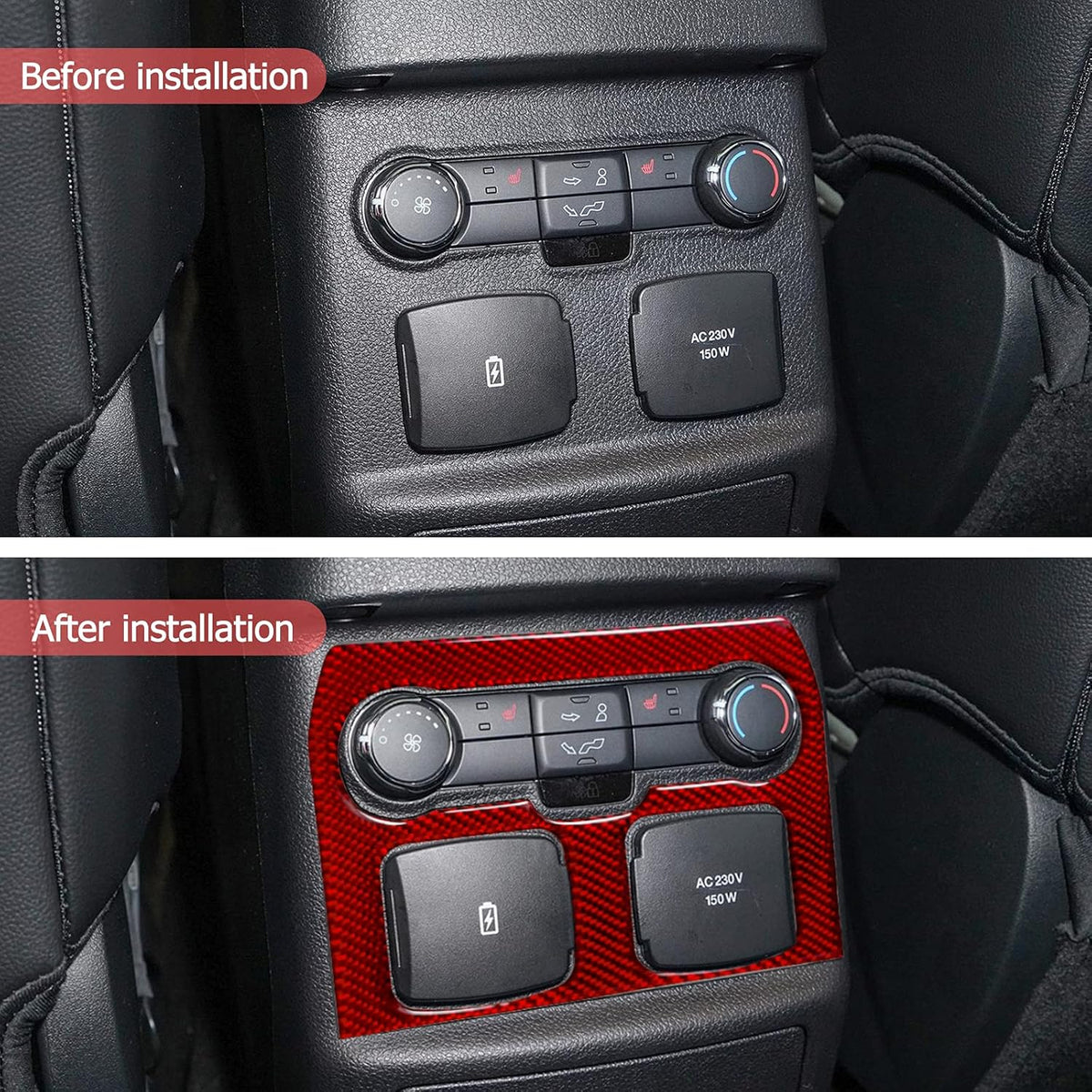 Carbon Fiber Interior Armrest Box Charging Port USB Button Control Panel Cover Stickers Red Pack of 2 J4252