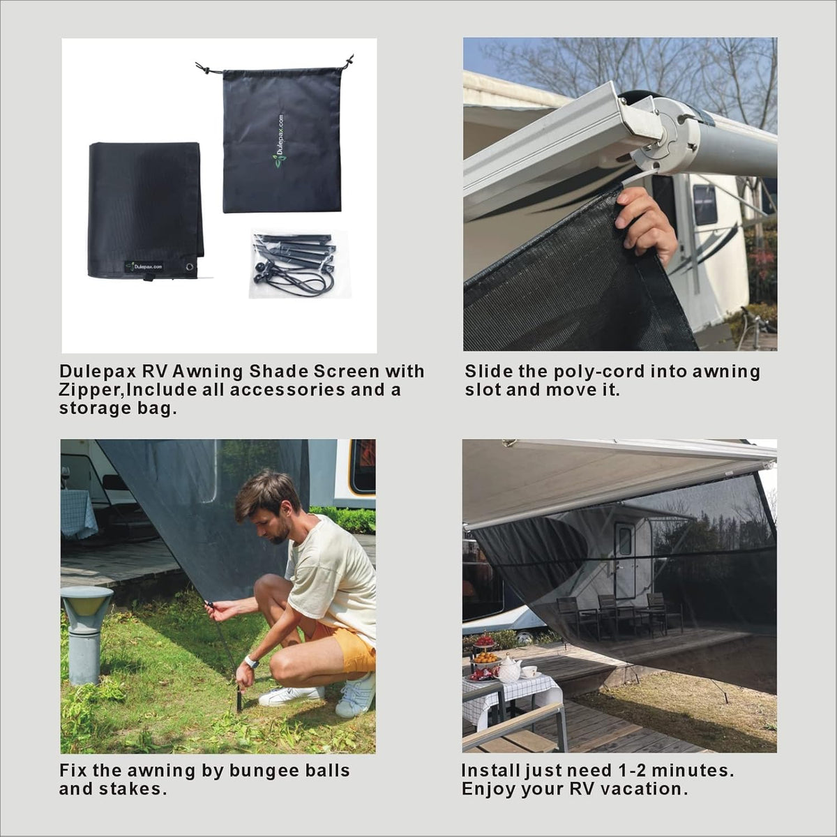 RV Awning Shade Screen with Zipper 9'X15'3'' X628