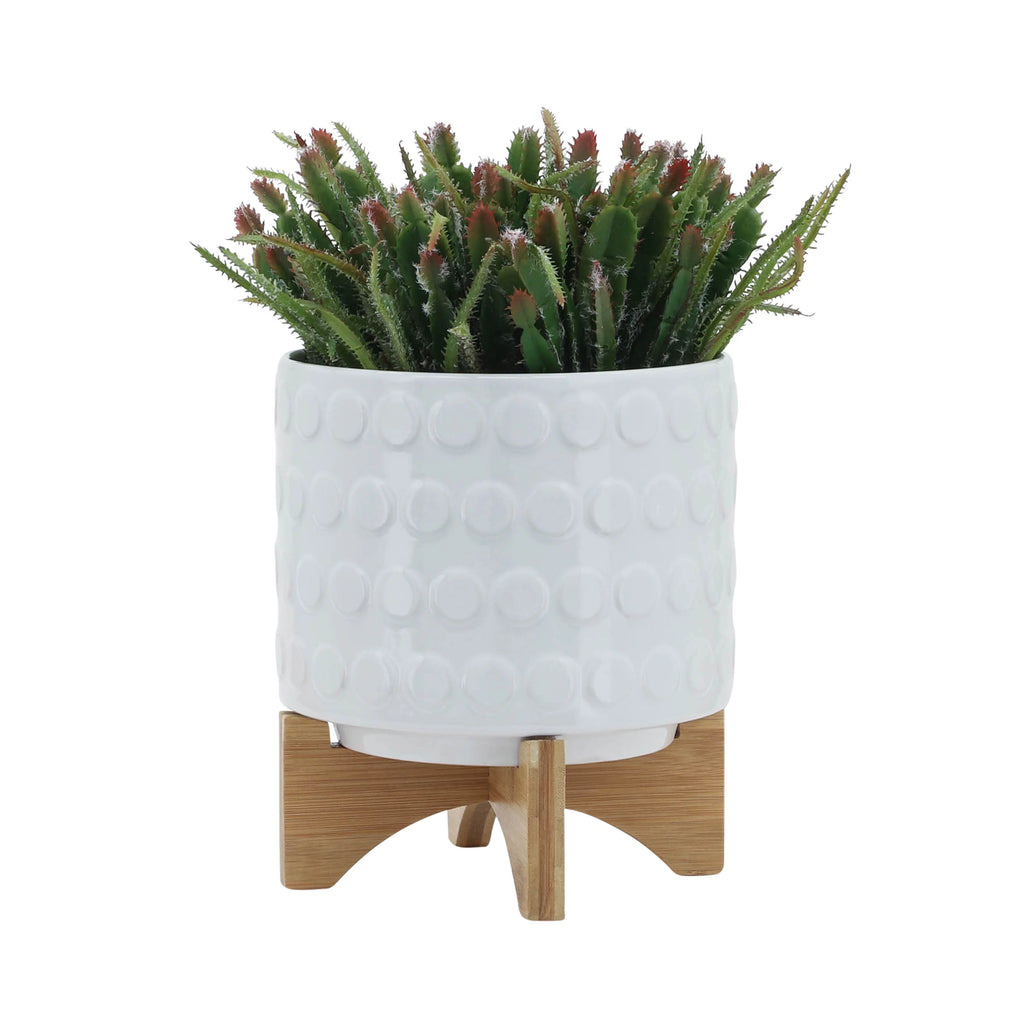 White Ceramic Round Planter B417567